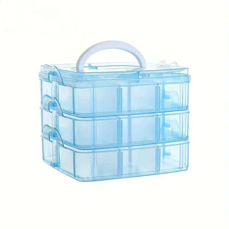 Boîte de rangement transparente à 3 niveaux et 18 compartiments, pour bijoux et jouets, idéale pour la cuisine 7