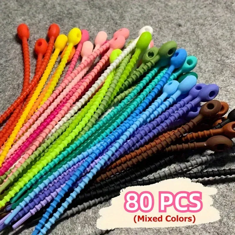 Organisateur de câbles torsadés multifonction, 80 pièces, attaches de gestion de câbles en silicone pour fils d'écouteurs