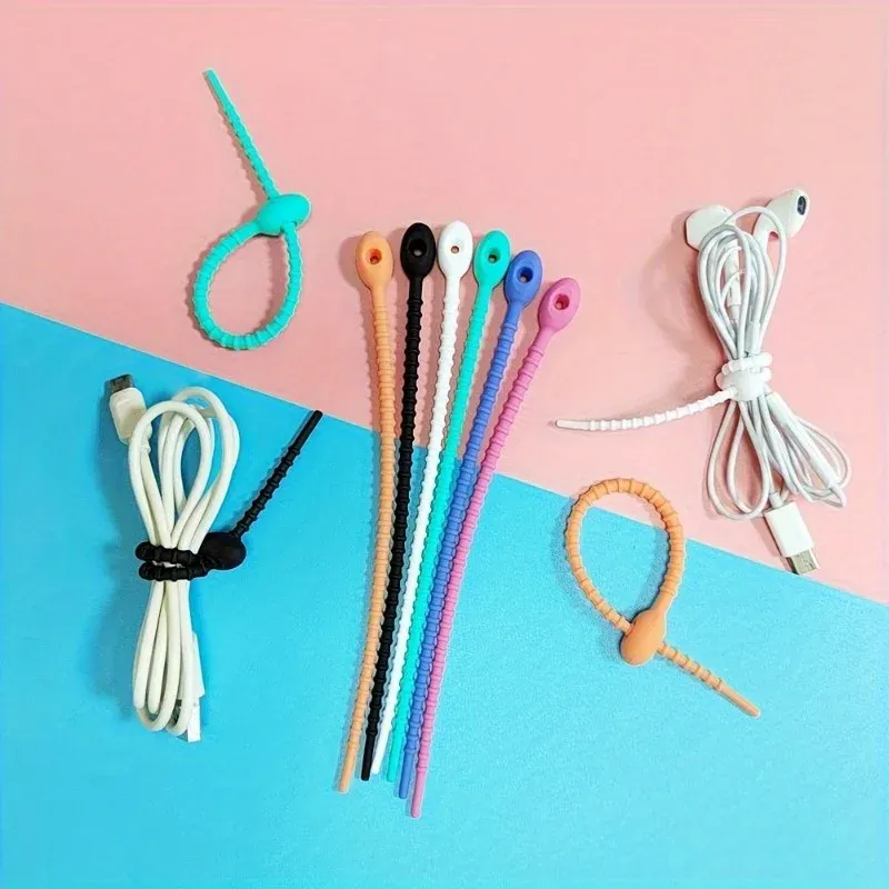 Organisateur de câbles torsadés multifonction, 80 pièces, attaches de gestion de câbles en silicone pour fils d'écouteurs 2