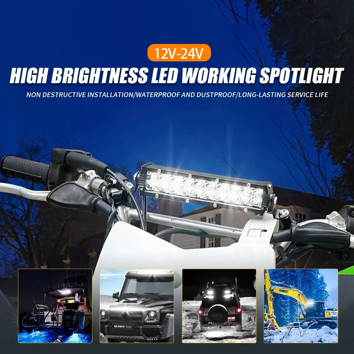 Kit de barre lumineuse LED pour phare de moto, 60 W, avec interrupteur, compatible avec la plupart des guidons de 7/8 pouces, feux clignotants blancs et jaunes 2