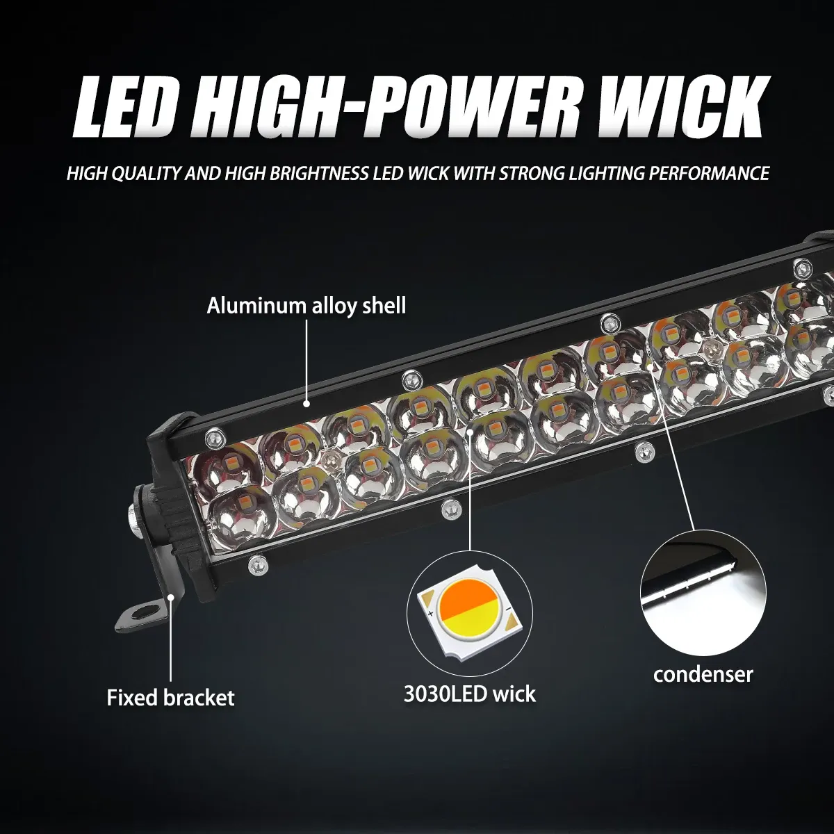 Kit de barre lumineuse LED pour phare de moto, 60 W, avec interrupteur, compatible avec la plupart des guidons de 7/8 pouces, feux clignotants blancs et jaunes 3