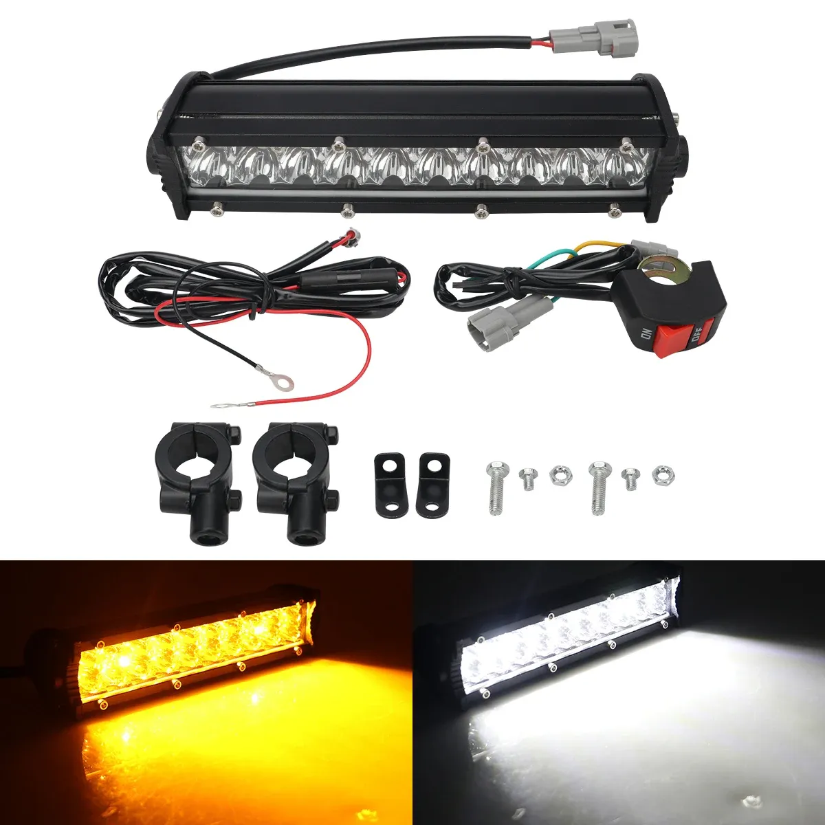 Kit de barre lumineuse LED pour phare de moto, 60 W, avec interrupteur, compatible avec la plupart des guidons de 7/8 pouces, feux clignotants blancs et jaunes 14