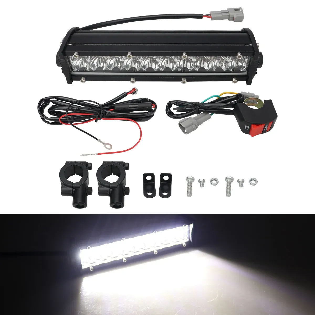 Kit de barre lumineuse LED pour phare de moto, 60 W, avec interrupteur, compatible avec la plupart des guidons de 7/8 pouces, feux clignotants blancs et jaunes 10