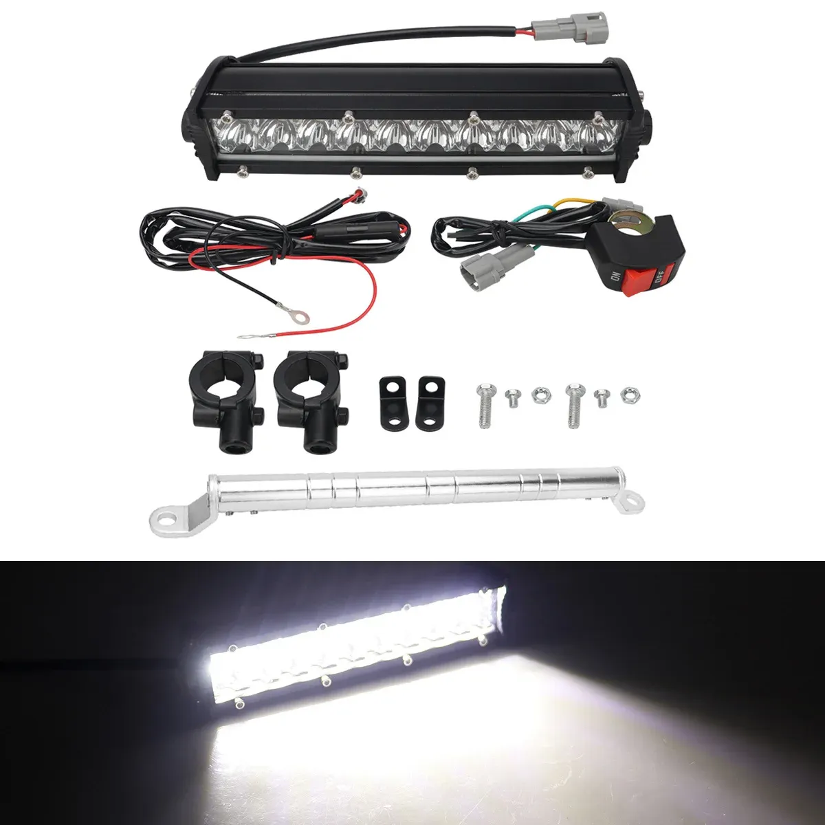 Kit de barre lumineuse LED pour phare de moto, 60 W, avec interrupteur, compatible avec la plupart des guidons de 7/8 pouces, feux clignotants blancs et jaunes 7