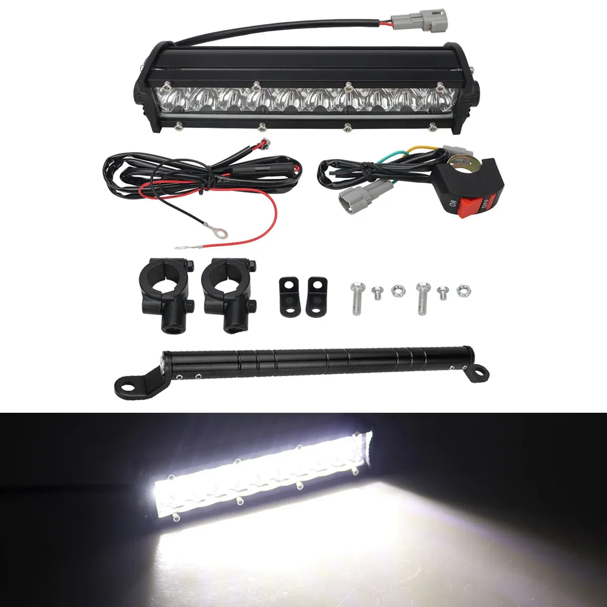 Kit de barre lumineuse LED pour phare de moto, 60 W, avec interrupteur, compatible avec la plupart des guidons de 7/8 pouces, feux clignotants blancs et jaunes 13