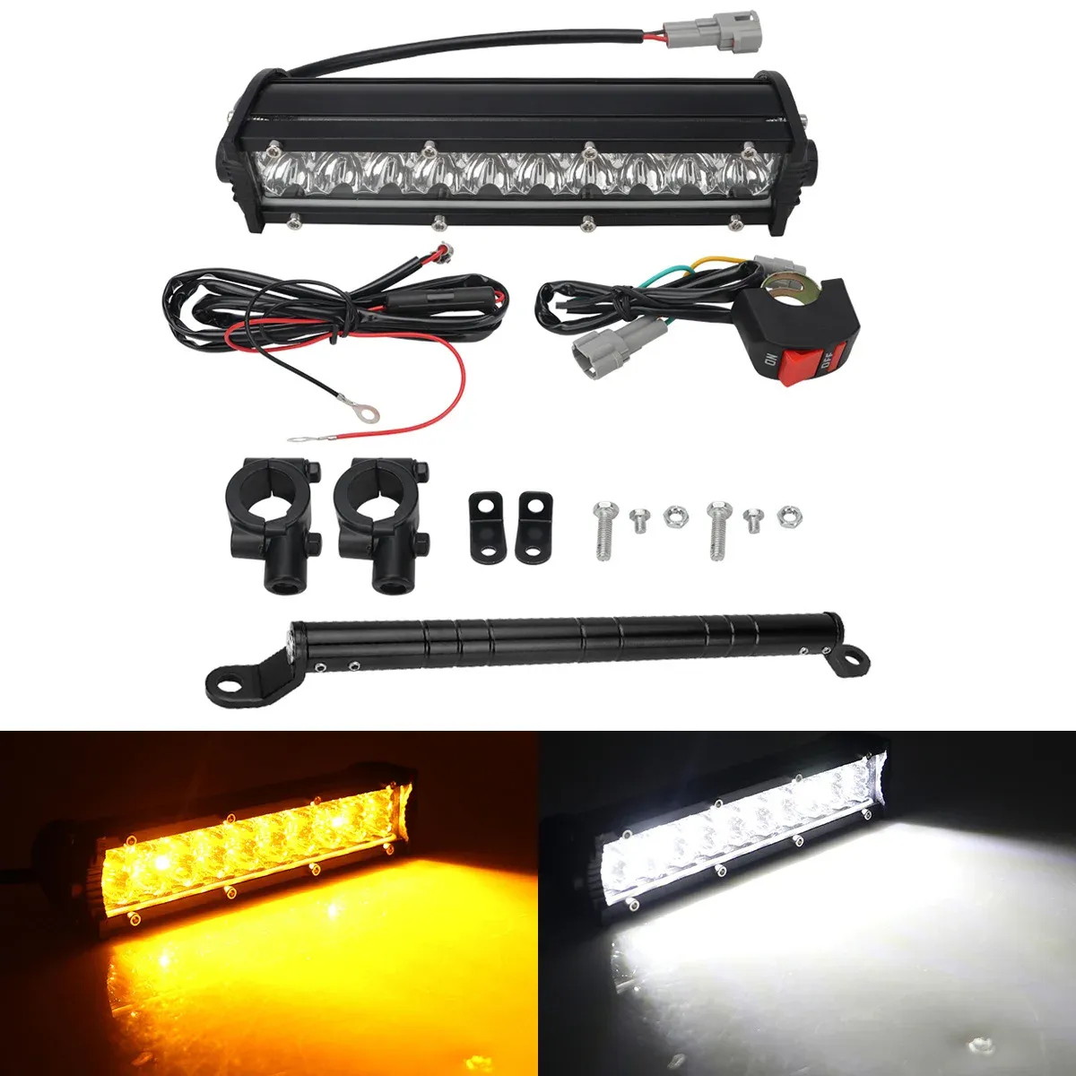 Kit de barre lumineuse LED pour phare de moto, 60 W, avec interrupteur, compatible avec la plupart des guidons de 7/8 pouces, feux clignotants blancs et jaunes 11