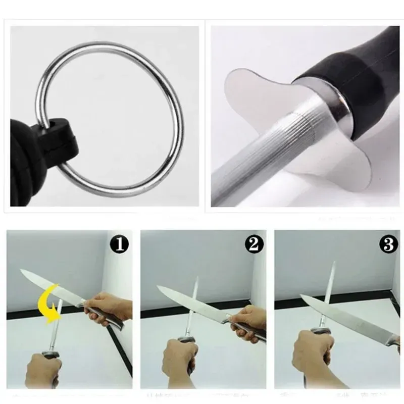 Tige d'affûtage de couteaux professionnelle en acier au carbone avec manche en ABS durable 2