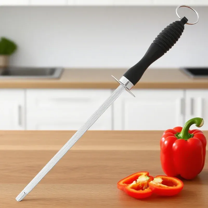 Tige d'affûtage de couteaux professionnelle en acier au carbone avec manche en ABS durable - Image 1