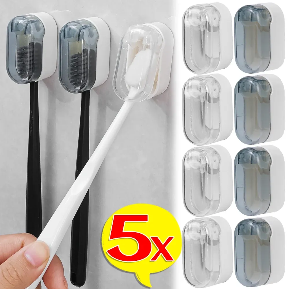 Porte-brosse à dents mural avec couvercle, sans perçage, auto-adhésif, lot de 1 à 5 pièces