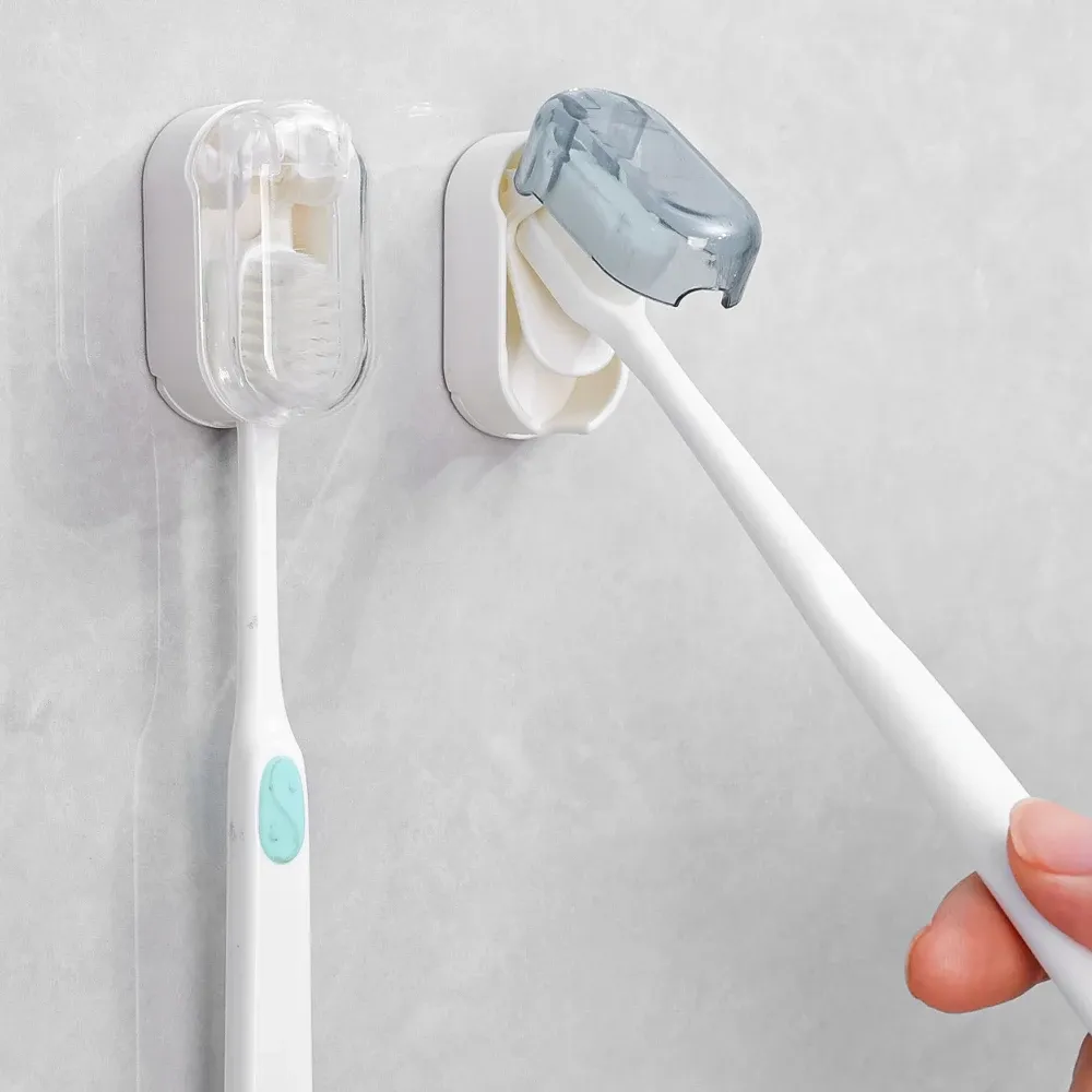 Porte-brosse à dents mural avec couvercle, sans perçage, auto-adhésif, lot de 1 à 5 pièces 4