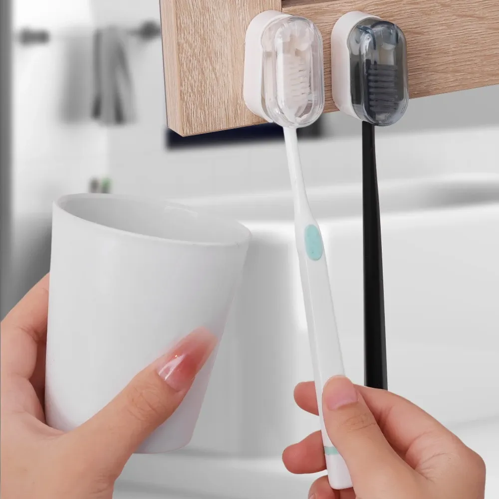 Porte-brosse à dents mural avec couvercle, sans perçage, auto-adhésif, lot de 1 à 5 pièces 5