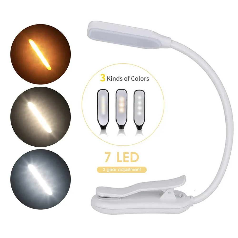 Lampe de lecture rechargeable mini à 7 LED, 3 niveaux d'intensité, lumière blanche chaude et froide, flexible, à clipser, idéale pour la lecture nocturne au lit 8