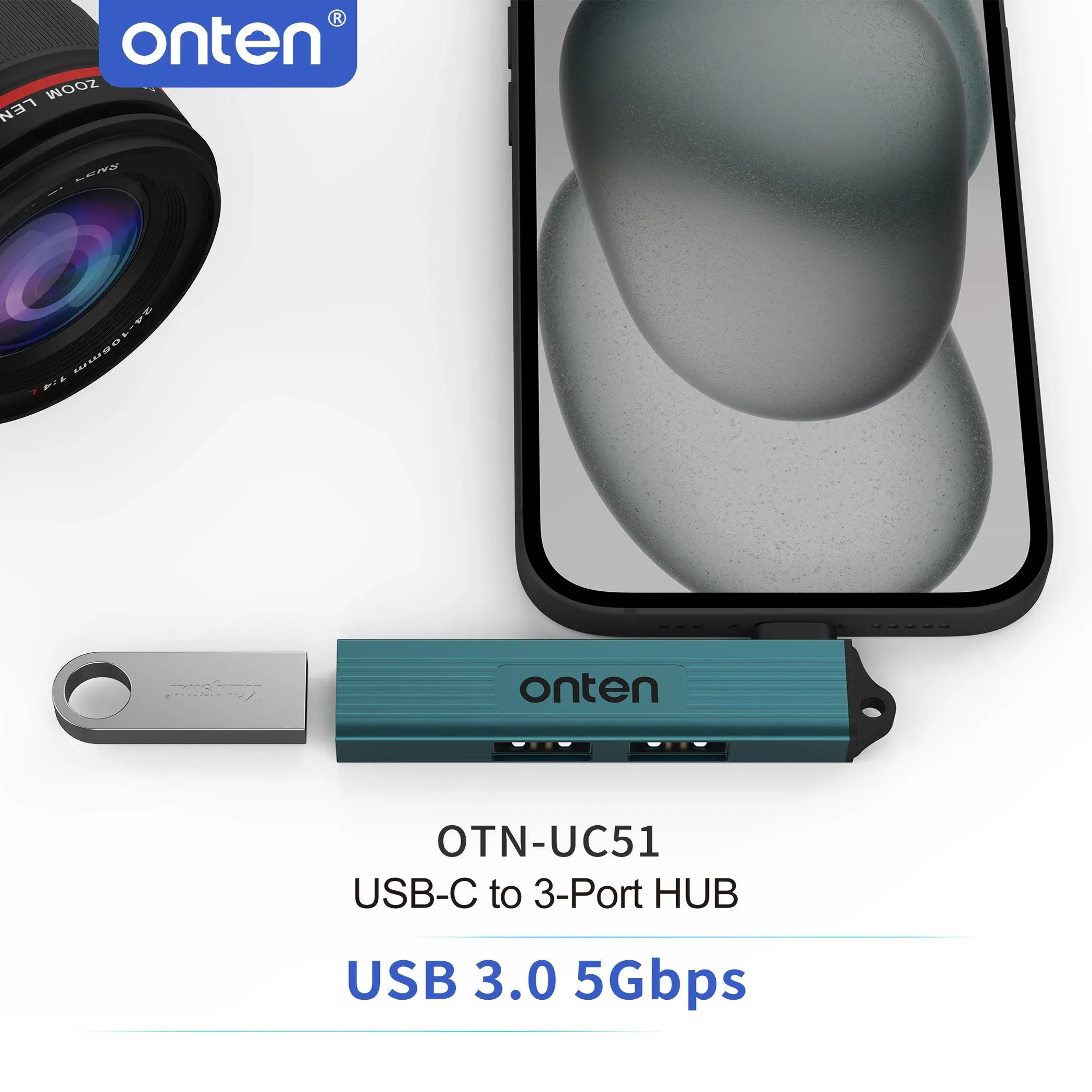 ONTEN Hub USB 3 en 1 USB 3.0/Type-C vers 3 ports USB/Type-C, vitesse 5 Gbps, hub Type-C 3 ports pour PC et ordinateur portable 3