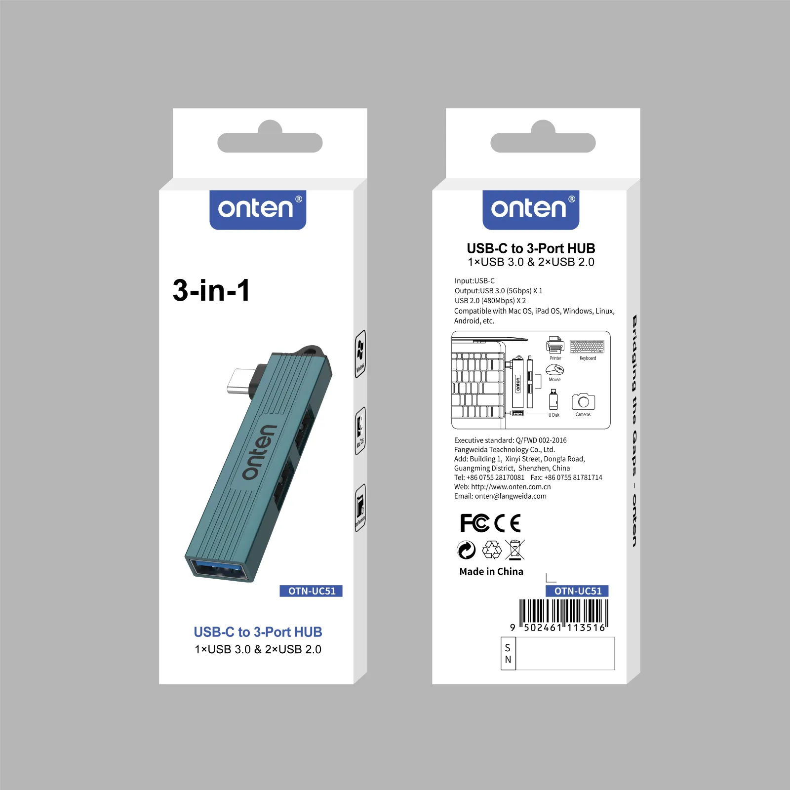 Hub USB ONTEN, détail du design