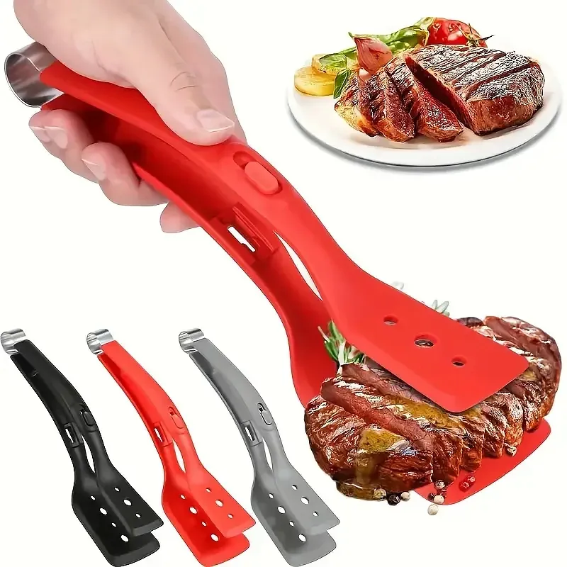 Pince de cuisine en silicone et spatule antiadhésive pour steak, œufs et crêpes, grande ouverture pour barbecue