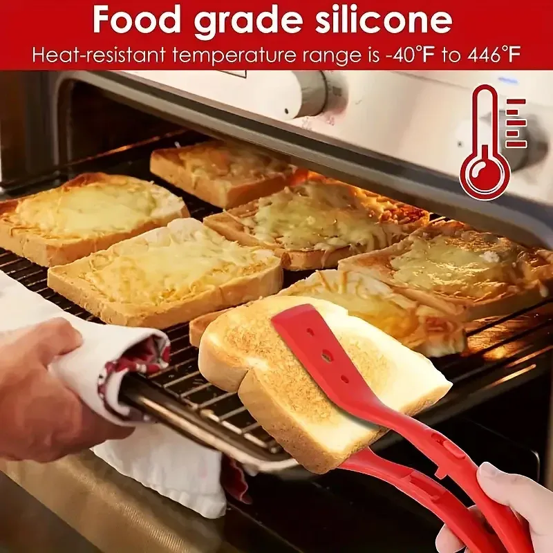 Pince de cuisine en silicone et spatule antiadhésive pour steak, œufs et crêpes, grande ouverture pour barbecue 5