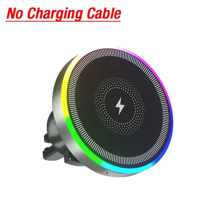 Support magnétique sans fil pour voiture avec éclairage RGB, support de grille d'aération compatible MagSafe pour iPhone 16, 15, 14, 13, 12 Pro Max, station de charge rapide 7