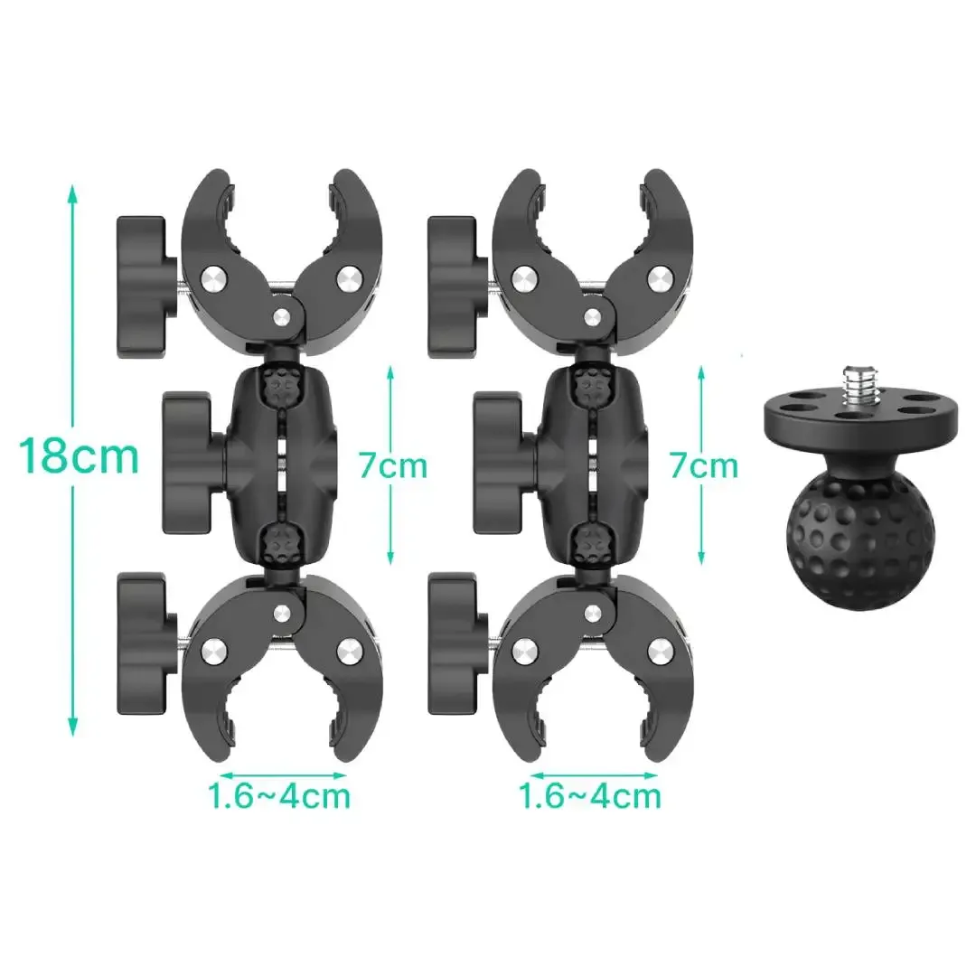 Kit de serrage double tête pour Insta360 One X2 / X3 et GoPro 11 / 10 / 9, support double clip pour moto et vélo, accessoires pour caméra d'action 11