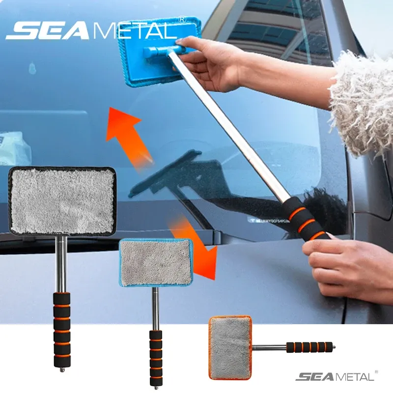 SEAMETAL Nettoyeur de vitres pour pare-brise de voiture en microfibre, avec brosse et poignée extensible, outils de lavage intérieur et extérieur - Image 1