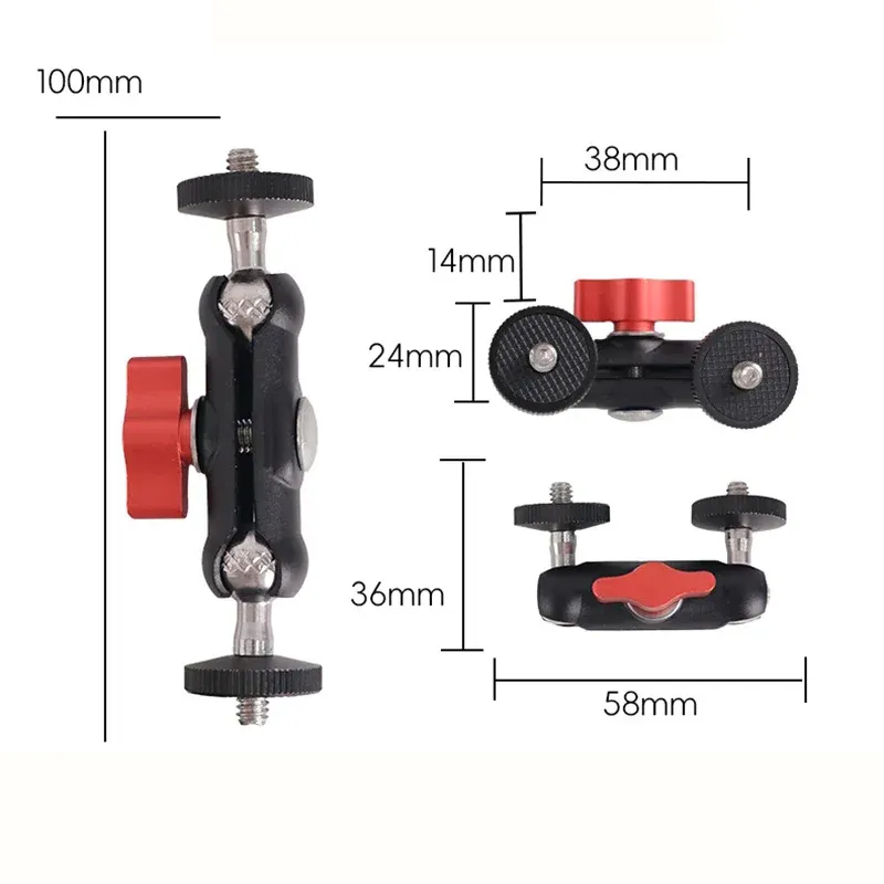 Pince métallique robuste à double rotule et bras magique pour appareil photo reflex, moniteur, éclairage, micro, GoPro et smartphone – Accessoires de photographie 5