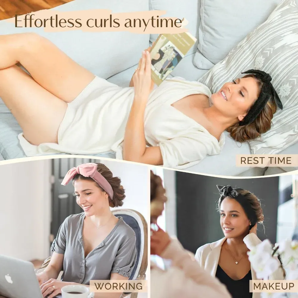 Bigoudis sans chaleur en satin avec bandeau doux, bonnet de nuit pour boucles, outils de coiffure 4