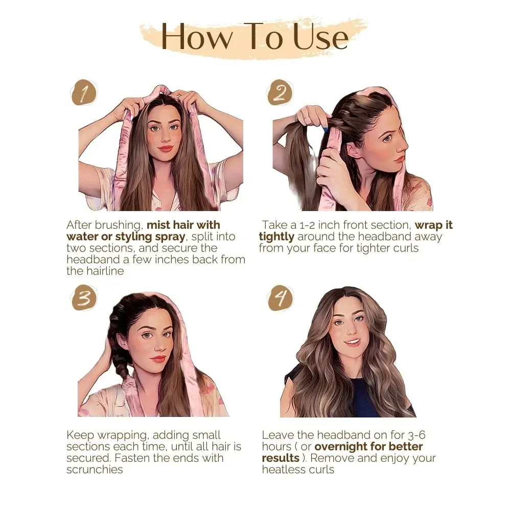 Bigoudis sans chaleur en satin avec bandeau doux, bonnet de nuit pour boucles, outils de coiffure 5