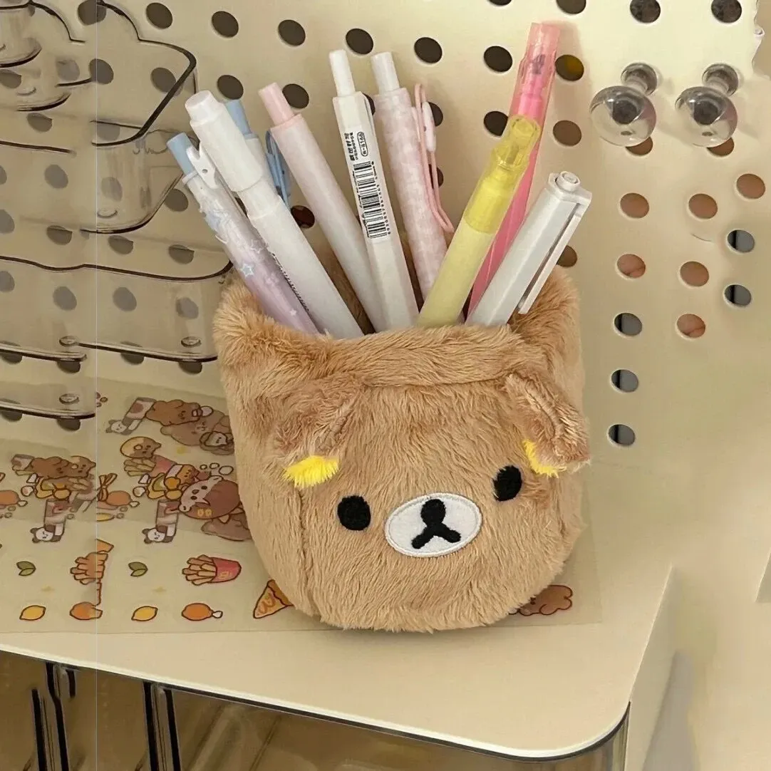 Porte-crayons en peluche, organisateur de stylos cosmétiques, accessoire de bureau kawaii, boîte de rangement pour papeterie enfants, cadeau 2