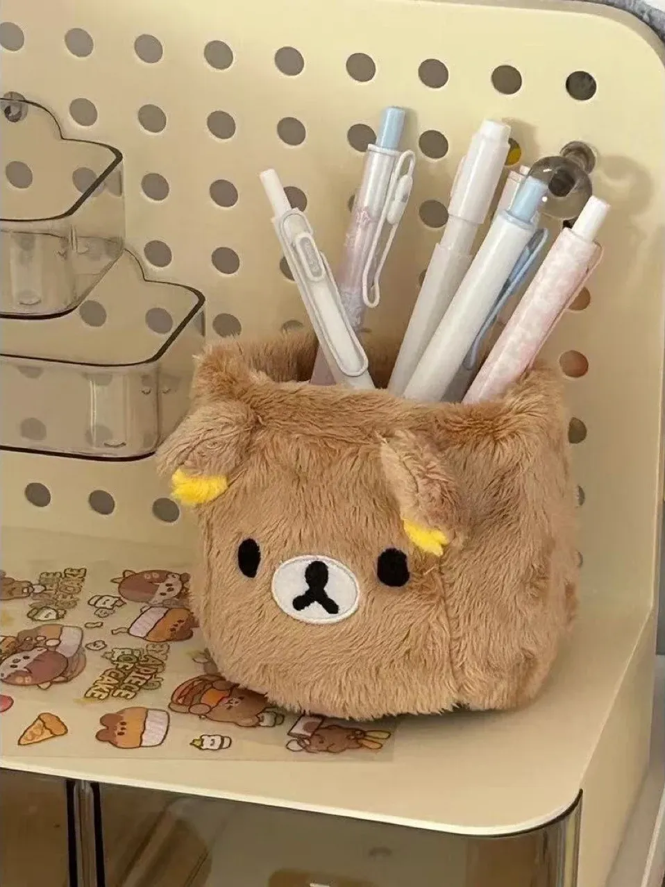 Porte-crayons en peluche, organisateur de stylos cosmétiques, accessoire de bureau kawaii, boîte de rangement pour papeterie enfants, cadeau 5