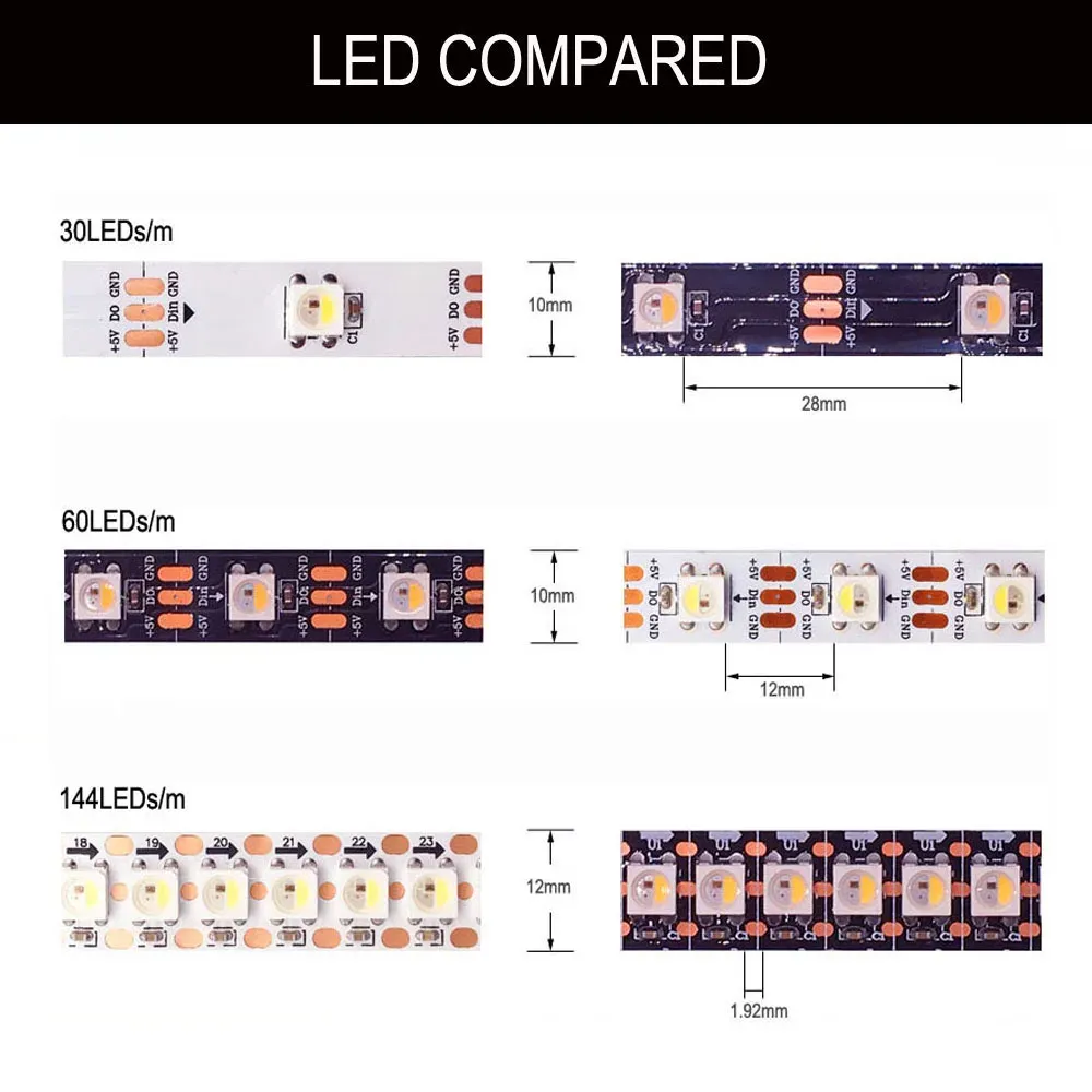 Bande LED RGBW 4 en 1 SK6812 adressable individuellement, 30/60/144 LED/m, IP30/65/67, 5 V CC 4