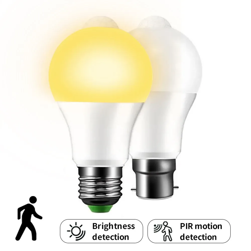 Ampoule LED E27 à détecteur de mouvement PIR, allumage et extinction automatiques, veilleuse pour porche, escaliers et garage