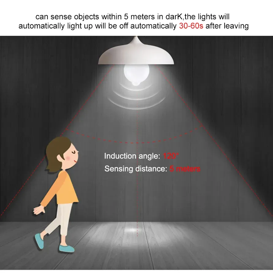 Ampoule LED E27 à détecteur de mouvement PIR, allumage et extinction automatiques, veilleuse pour porche, escaliers et garage 3