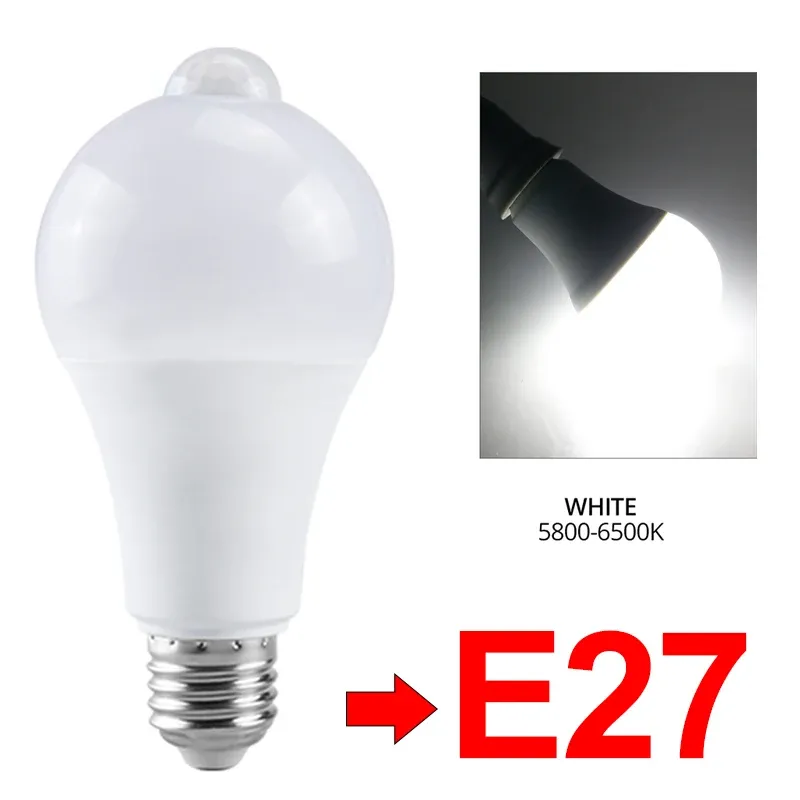 Ampoule LED E27 à détecteur de mouvement PIR, allumage et extinction automatiques, veilleuse pour porche, escaliers et garage 7