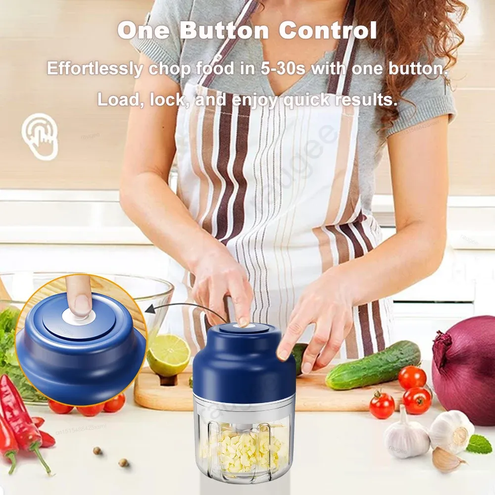 Hachoir à ail électrique portable sans fil 320 ml, rechargeable par USB, mini robot culinaire pour viande, légumes et ail 3