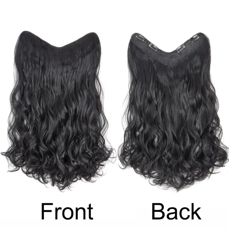 Extension Capillaire Synthétique Longue et Ondulée en V, 4 Clips, 20 Pouces, Blonde Noire, pour Femme 4