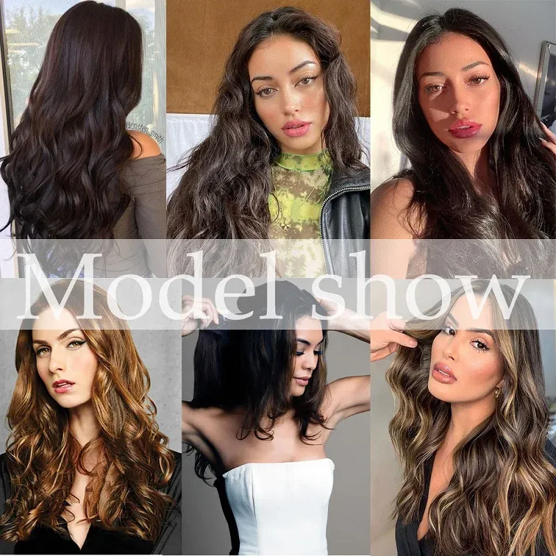 Extension Capillaire Synthétique Longue et Ondulée en V, 4 Clips, 20 Pouces, Blonde Noire, pour Femme 6