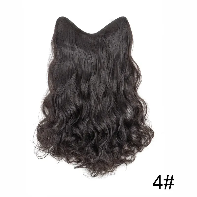 Extension Capillaire Synthétique Longue et Ondulée en V, 4 Clips, 20 Pouces, Blonde Noire, pour Femme 8