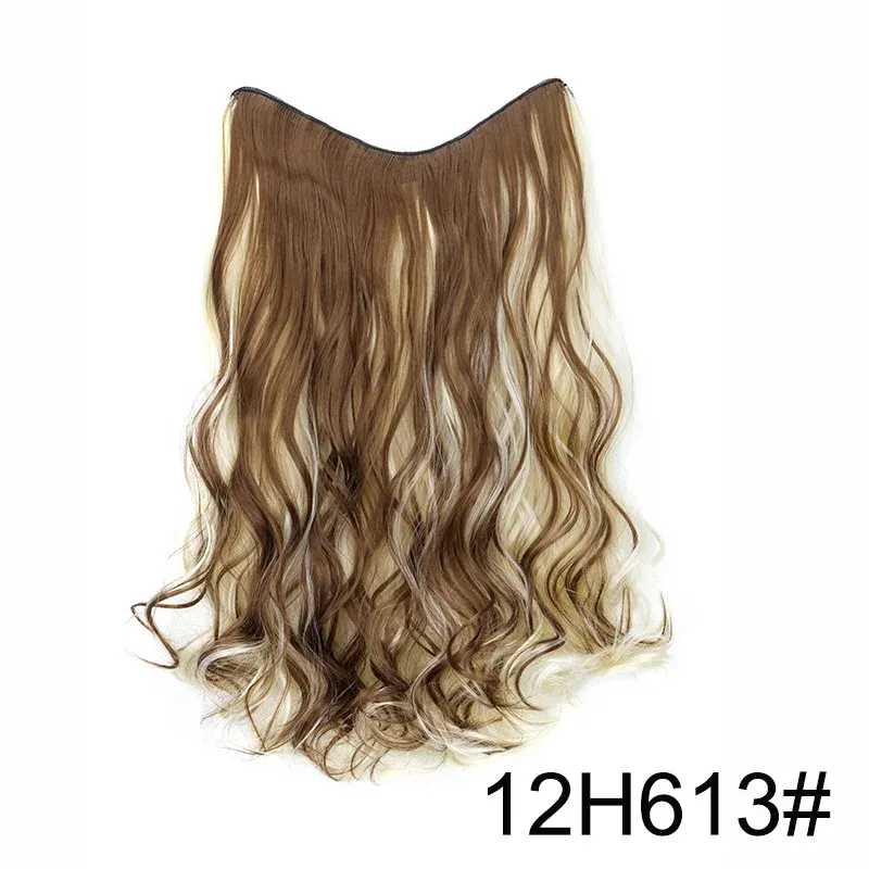 Extension Capillaire Synthétique Longue et Ondulée en V, 4 Clips, 20 Pouces, Blonde Noire, pour Femme 11