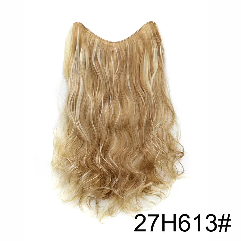 Extension Capillaire Synthétique Longue et Ondulée en V, 4 Clips, 20 Pouces, Blonde Noire, pour Femme 12
