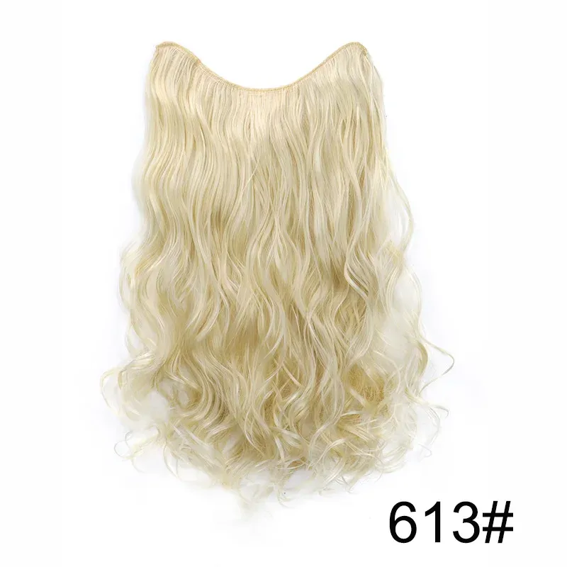 Extension Capillaire Synthétique Longue et Ondulée en V, 4 Clips, 20 Pouces, Blonde Noire, pour Femme 13