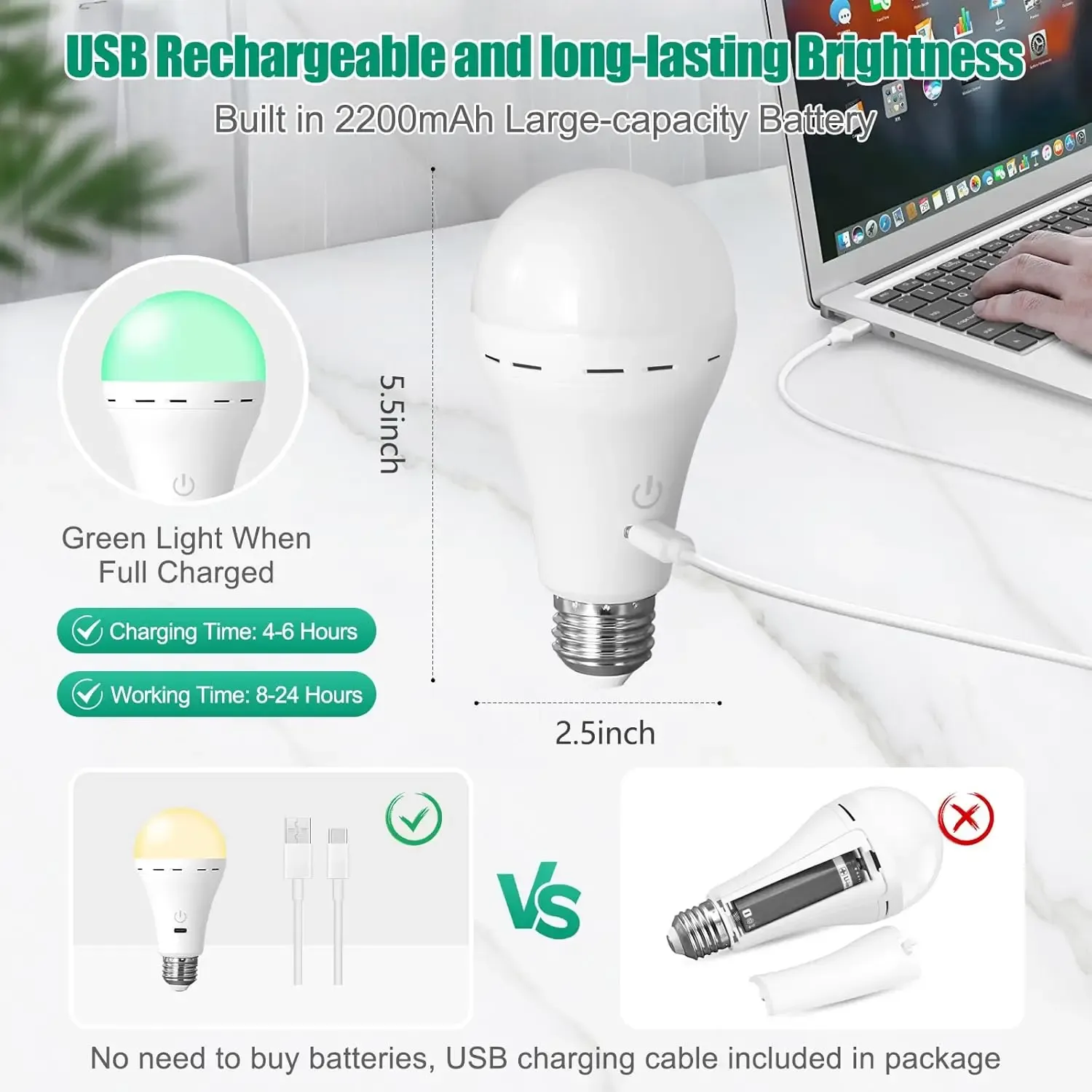 Ampoule rechargeable E27 avec télécommande, intensité variable et minuterie 3
