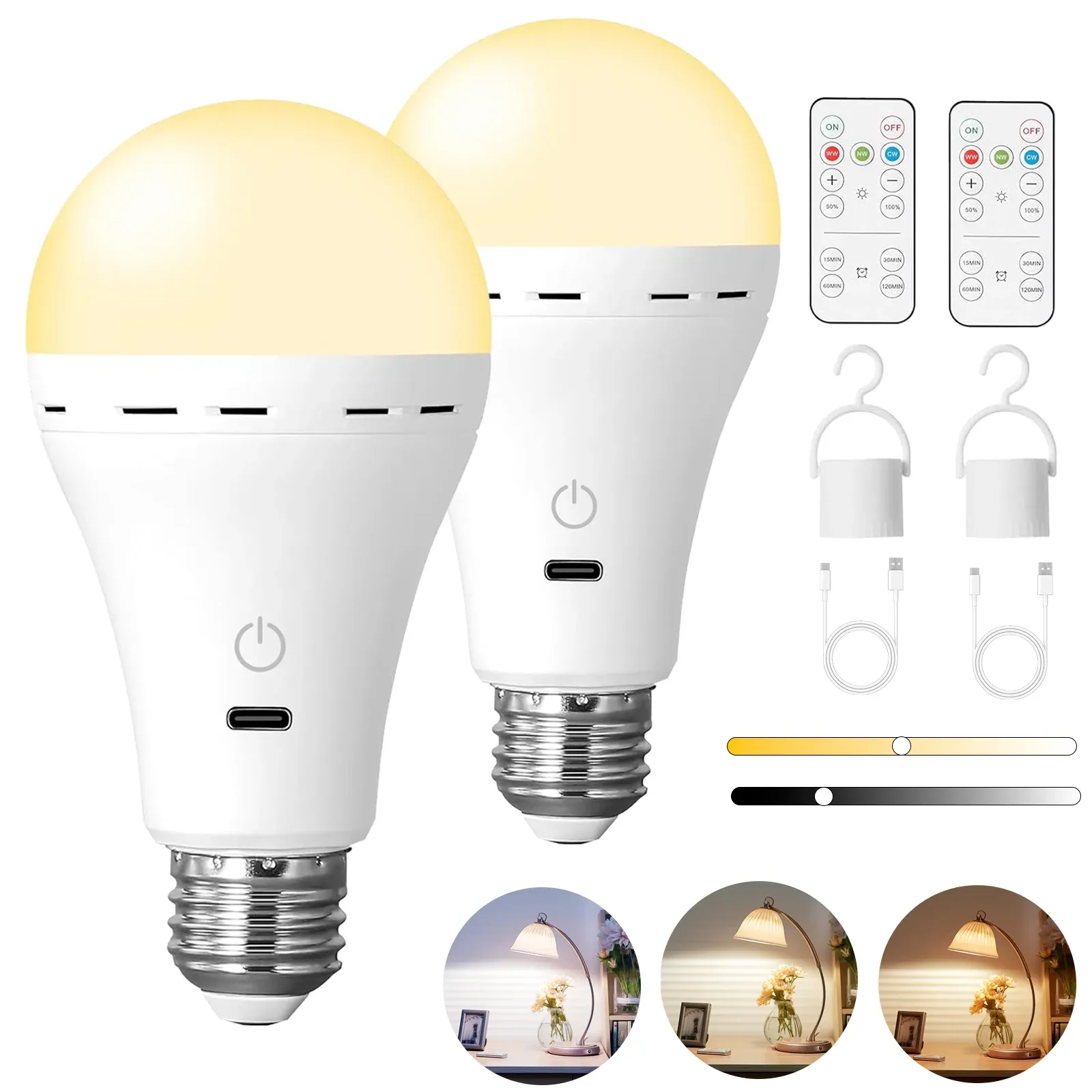 Ampoule rechargeable E27 avec télécommande, intensité variable et minuterie 7