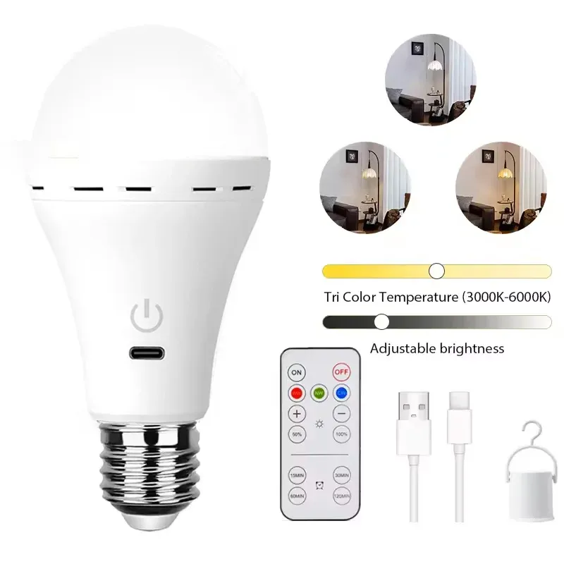 Ampoule rechargeable E27 avec télécommande, intensité variable et minuterie 9