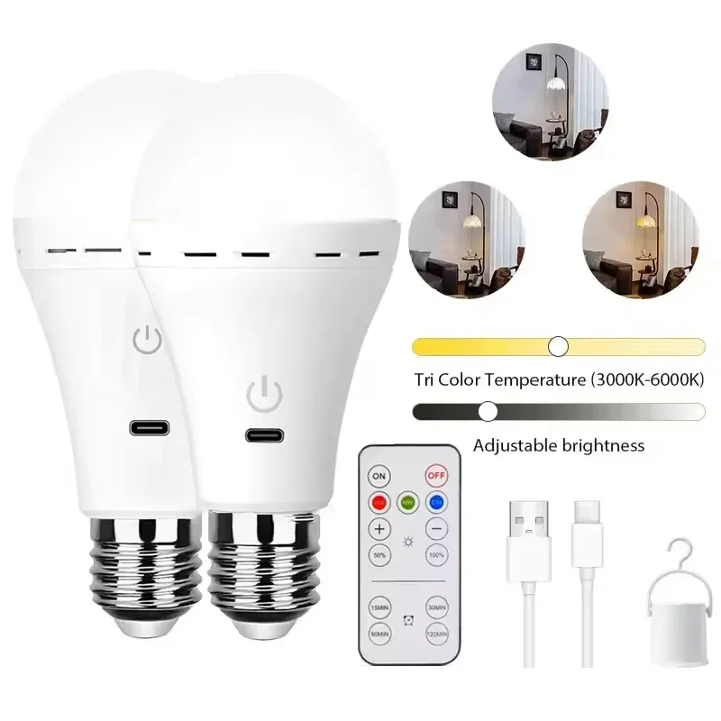 Ampoule rechargeable E27 avec télécommande, intensité variable et minuterie 10
