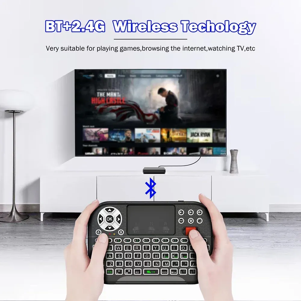 Clavier sans fil Mini KEBIDUMEI avec pavé tactile à molette de défilement, rétroéclairage 8 couleurs, connectivité Bluetooth et 2,4 GHz, télécommande Air Mouse pour PC et boîtier TV 2