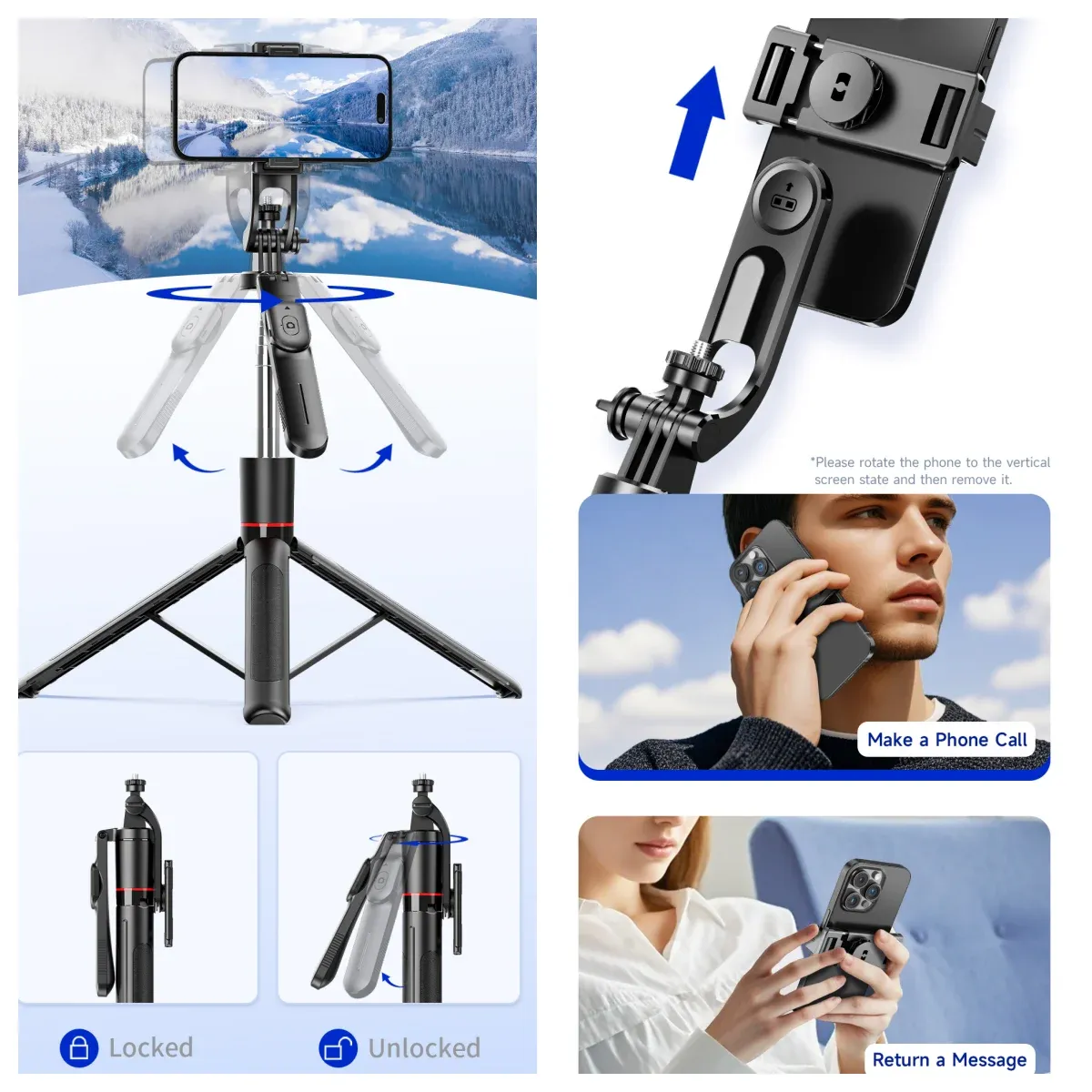 Perche à selfie trépied MEUYAG avec lumière de remplissage, monopode 1708 mm, télécommande Bluetooth, rotation à 360°, filetage 1/4 pouce, pour smartphone 3