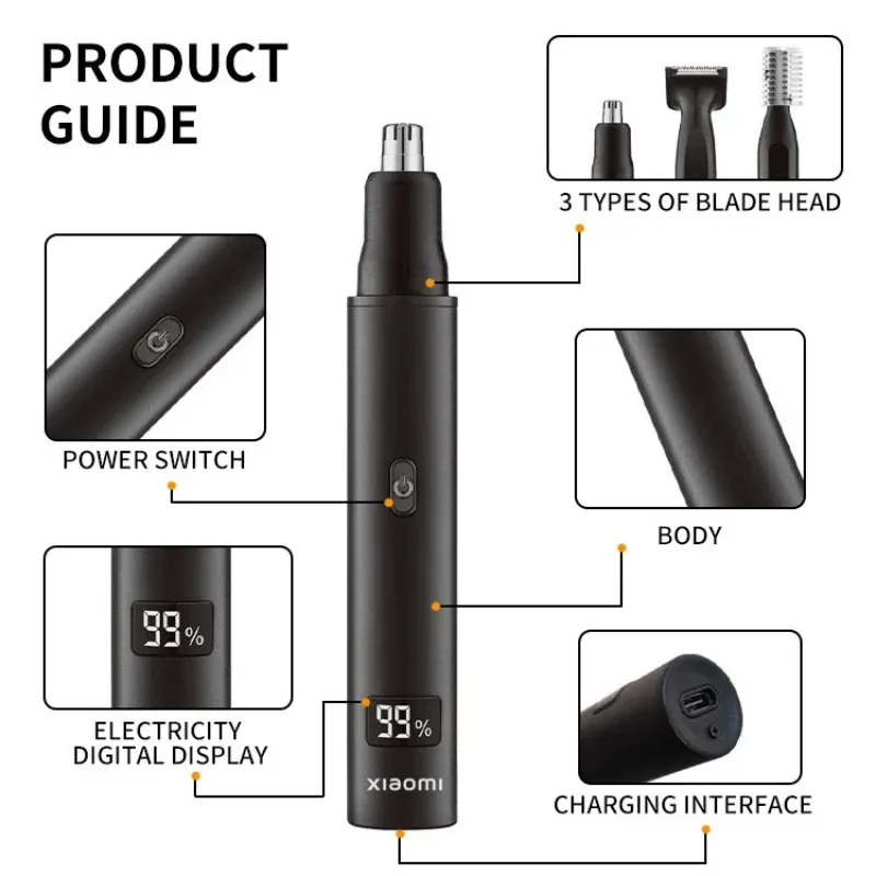 Tondeuse 3 en 1 rechargeable pour nez, oreilles et barbe Xiaomi 2025 pour homme, indolore 4