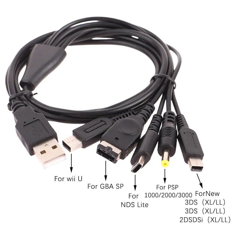 Câble de charge rapide 5 en 1, 1,2 m, USB, pour chargeur de console de jeu, compatible New 3DS XL, NDS Lite, NDSi LL, Wii U, GBA, PSP
