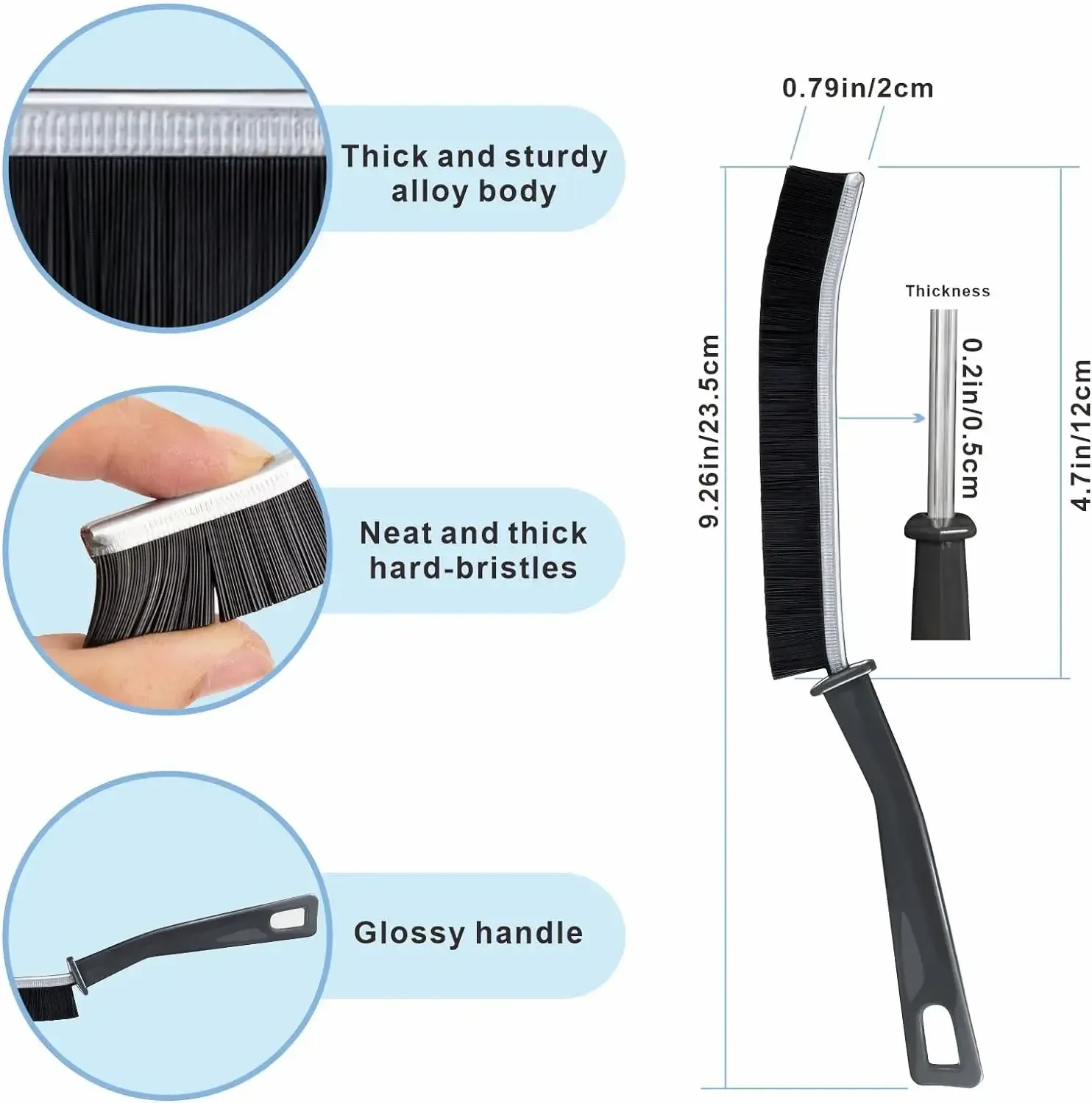 Brosse de nettoyage multi-usages à poils durs, vue détaillée