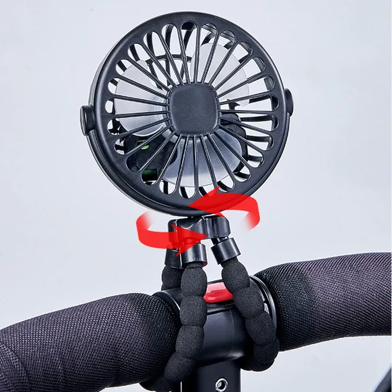 Ventilateur portable rechargeable à clipser pour poussette et chariot bébé, 3 vitesses, batterie 600 mAh, port USB 2