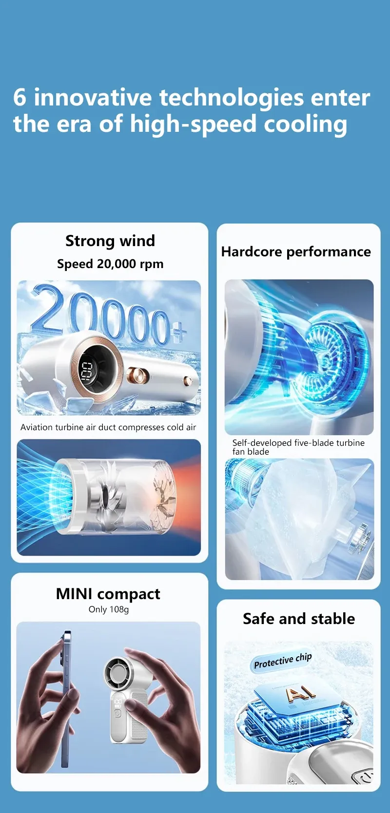 Mini ventilateur portable, vue détaillée
